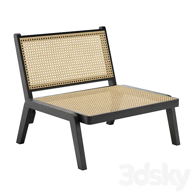 Pembroke Solid Wood Rattan Low Lounge Chair Walnut 3D Model