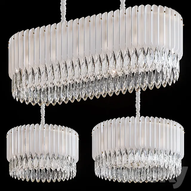 Pendant chandeliers Cascata Impennata by GLCrystal White 3D Model