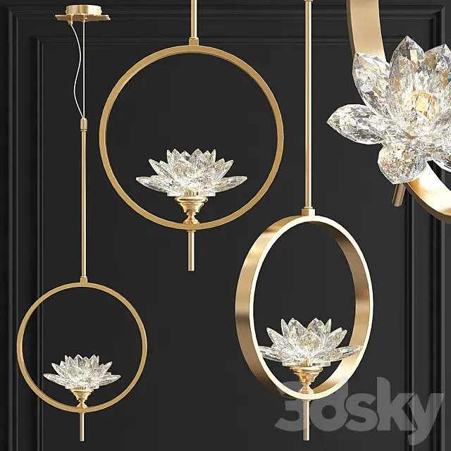 Pendant lamp Crystal Lotus Flower Lotus flower Clear Glass pendant lamp B 3D Model