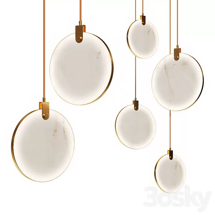 Pendant lamp in brass and marble 3D Model