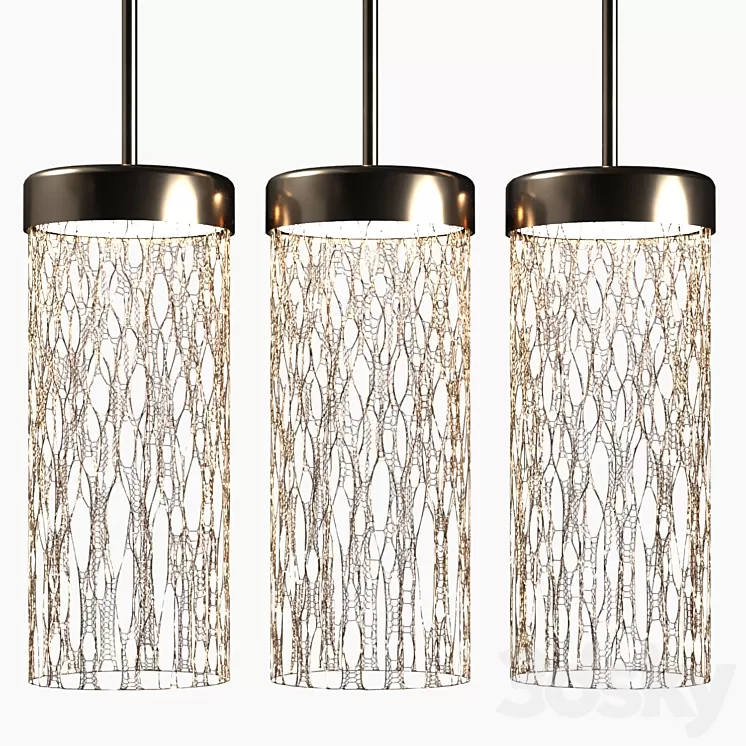 Pendant lamp made of metal from three shades 3D Model