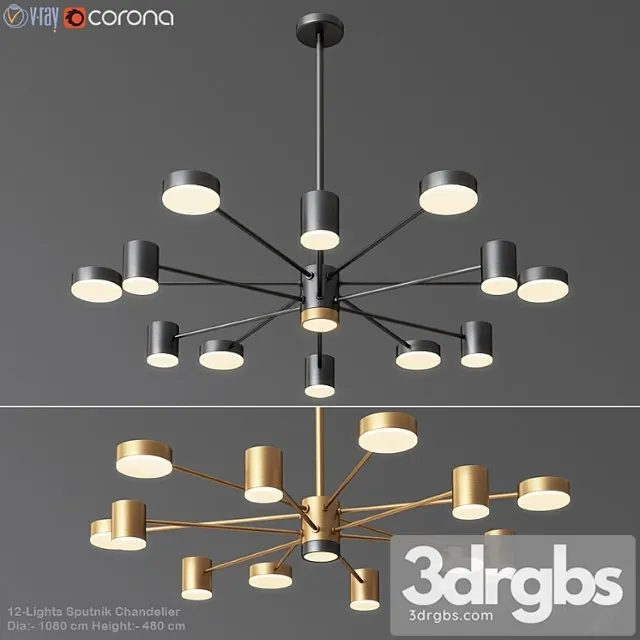 Pendant light 12-lights sputnik chandelier 3D Model Free