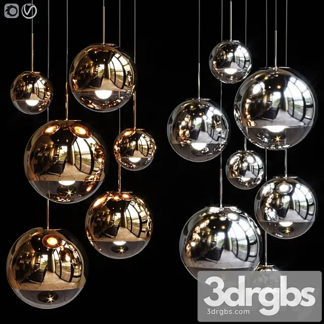 Pendant light group tom dixon mirror ball family pendant 3D Model Free