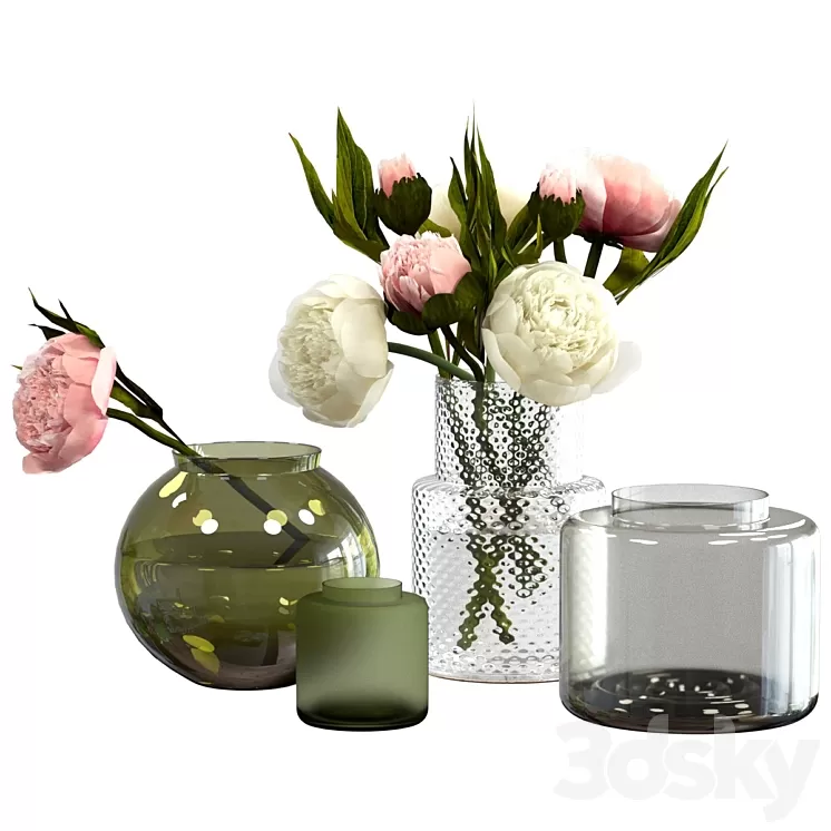 Peonies in IKEA vases 3D Model