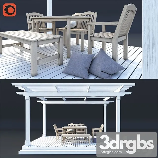 Pergola with garden furniture 2 3D Model Free