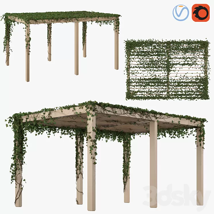 Pergola with Ivy v2 3D Model