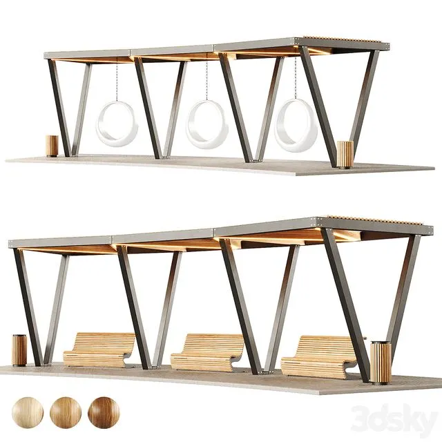 Pergola with swings benches 2 3D Model