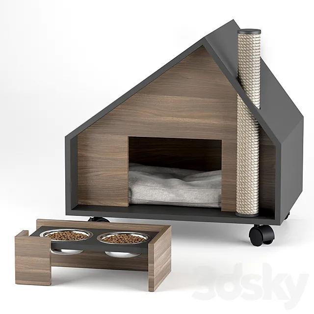 Pet house Terrace and bowl Roy 3D Model