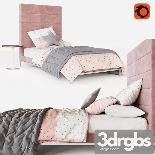 Pfeiffer Tall Upholstered Bed Pewter 3D Model Free