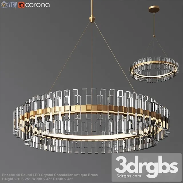 Phoebe 48 round led crystal chandelier antique brass 3D Model Free