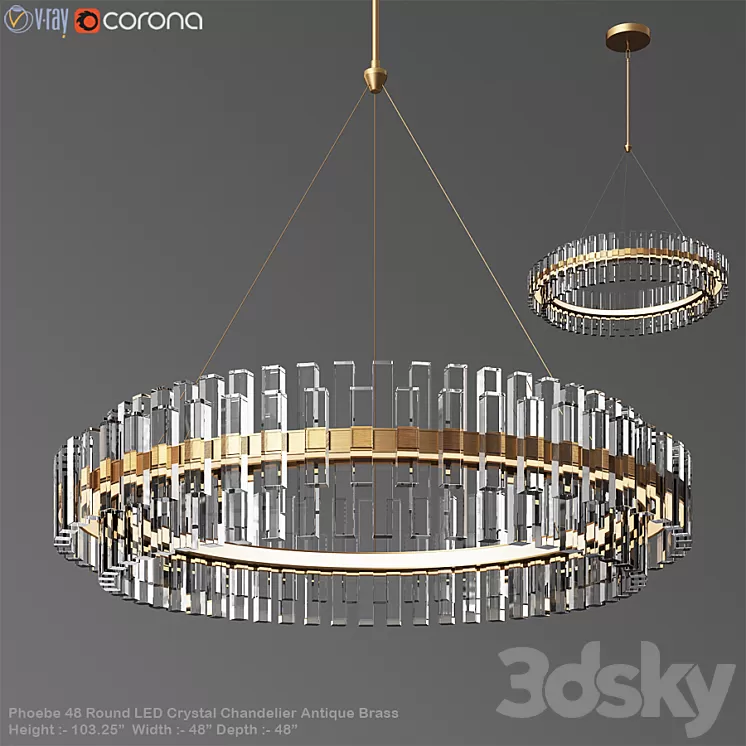 Phoebe 48 Round LED Crystal Chandelier Antique Brass 3D Model