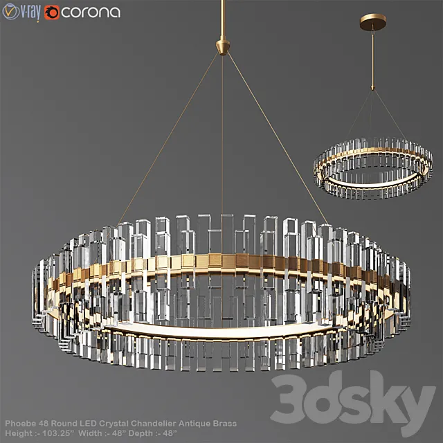 Phoebe 48 Round LED Crystal Chandelier Antique Brass 3DModel