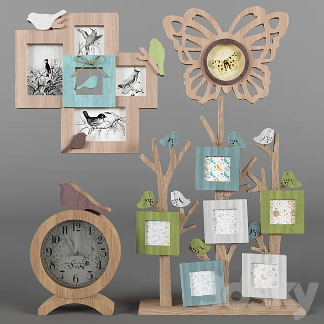 Photo frames and watch birds h. 2 3D Model