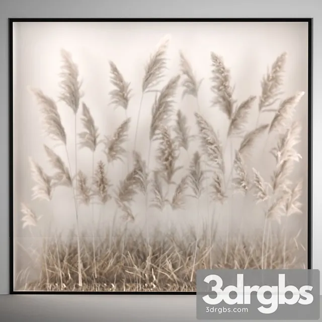 Phytomodule Phytobox and A Vertical Garden of Dried Flowers in a Niche Behind Translucent Glass Cortaderium Bouquet 281. 3D Model Free