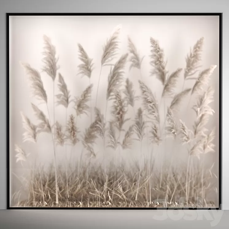 Phytomodule phytobox and a vertical garden of dried flowers in a niche behind translucent glass cortaderium. Bouquet 281. 3D Model