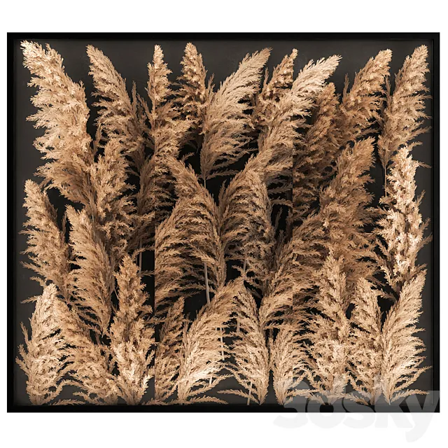 Phytostena of dried flowers behind glass made of reeds. pampas grass. wall decoration made of Cortaderia. 258. 3DModel