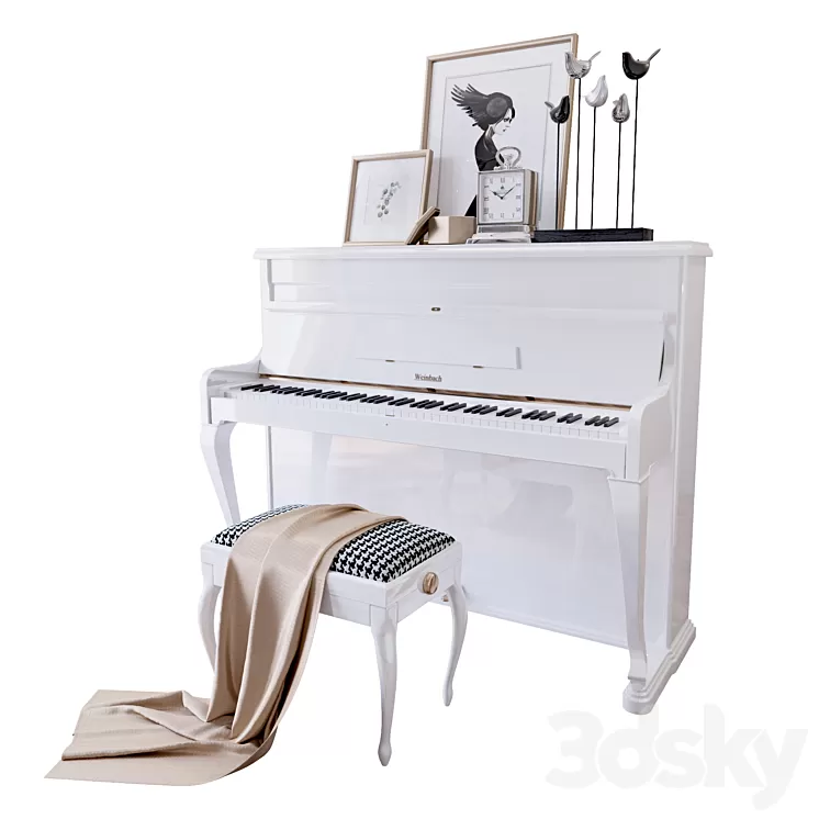 "Piano ""Weinbach"" white stool and decor (Piano Weinbach white banquet and decor YOU)" 3D Model