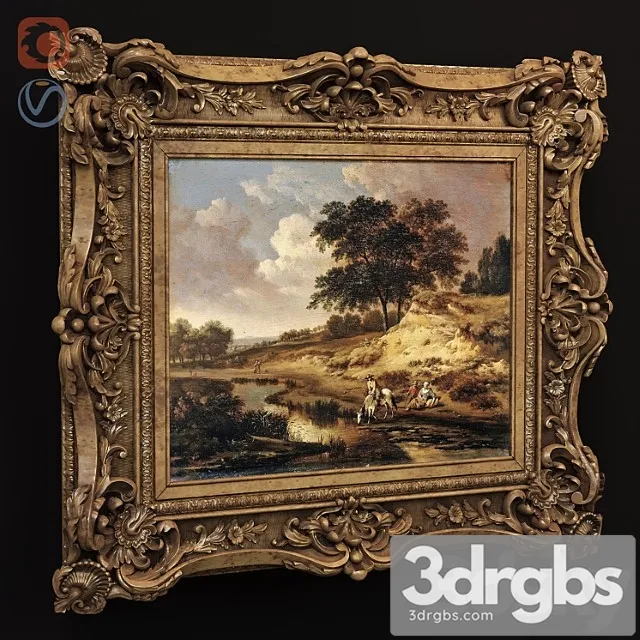 Picture in a carved frame. 3D Model Free