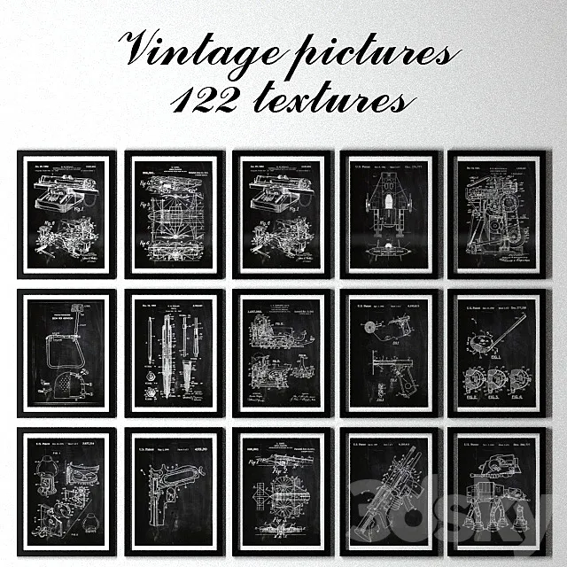 Pictures of vintage style. 122 texture. 3D Model