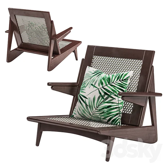 Pierre Jeanneret - Mahogany and Cane Armchair 1950s 3DModel