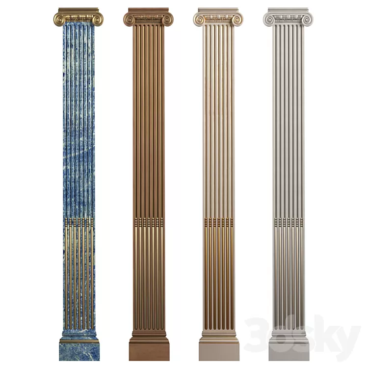 Pilaster with flute Ionic. 3D Model Free