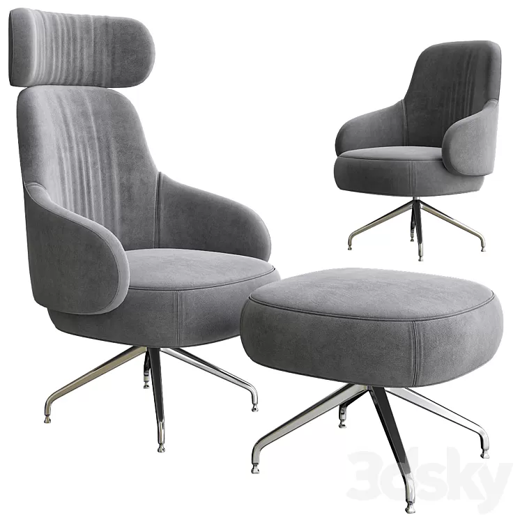 Pillo Low Back Easy Chair With Aluminum Base by Swedese 3D Model