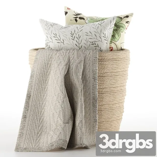 Pillows and Plaid In A Basket 3D Model Free