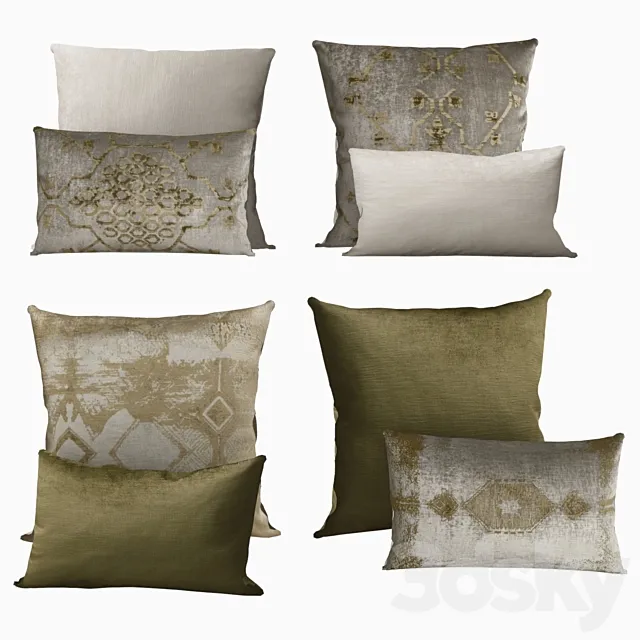 Pillows by Restoration Hardware Velvet Oushak Collection in FogMoss 3D Model