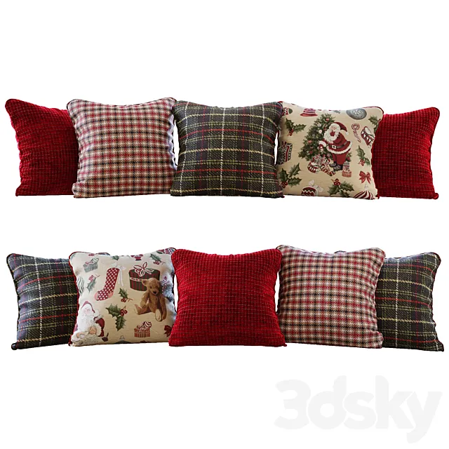 Pillows New Year _ Christmas red and green pillows (Pillows 3D Model