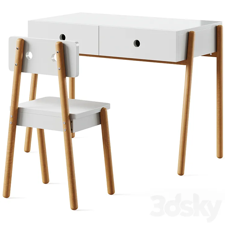 Pine Child's 2-Drawer Desk and chair Wallet by LA REDOUTE INTERIEURS 3D Model Free