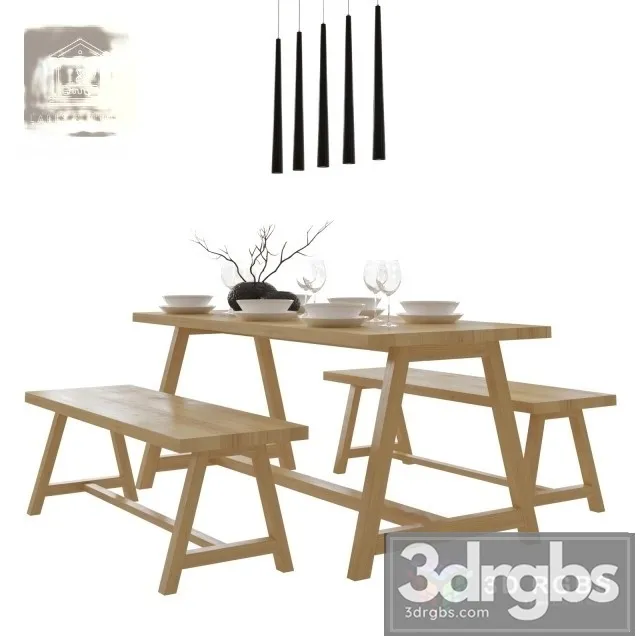 Pine Dinning Set 3D Model Free