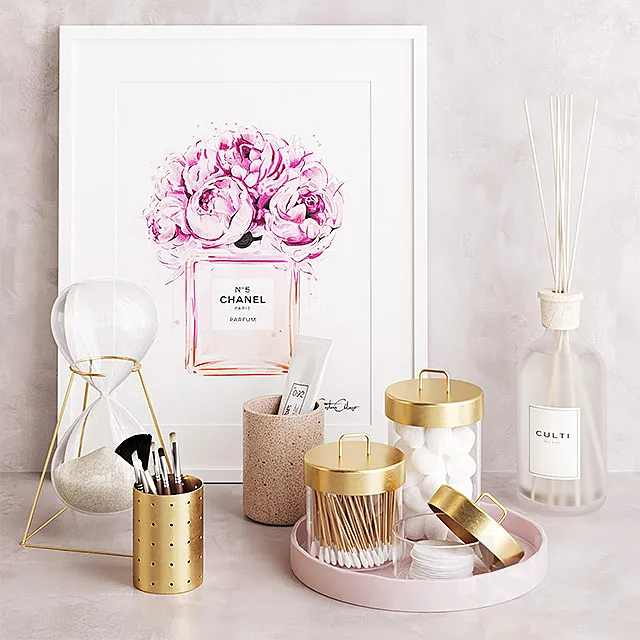 Pink & Brass Zakkia Bathroom Set 3DModel