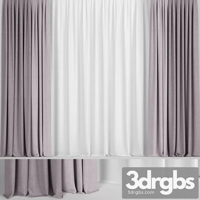Pink curtains in two colors with tulle. 3D Model Free