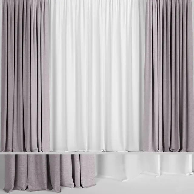 Pink curtains in two colors with tulle. 3DModel