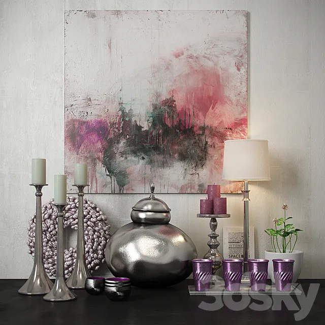 Pink decorative set 3D Model