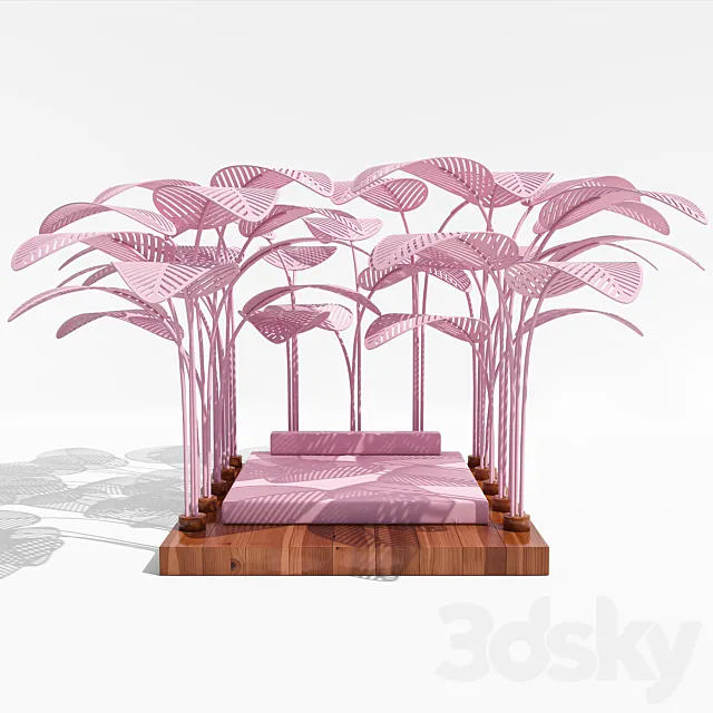 Pink Refuge Bed with Wooden Base by Marc Ange 3D Model