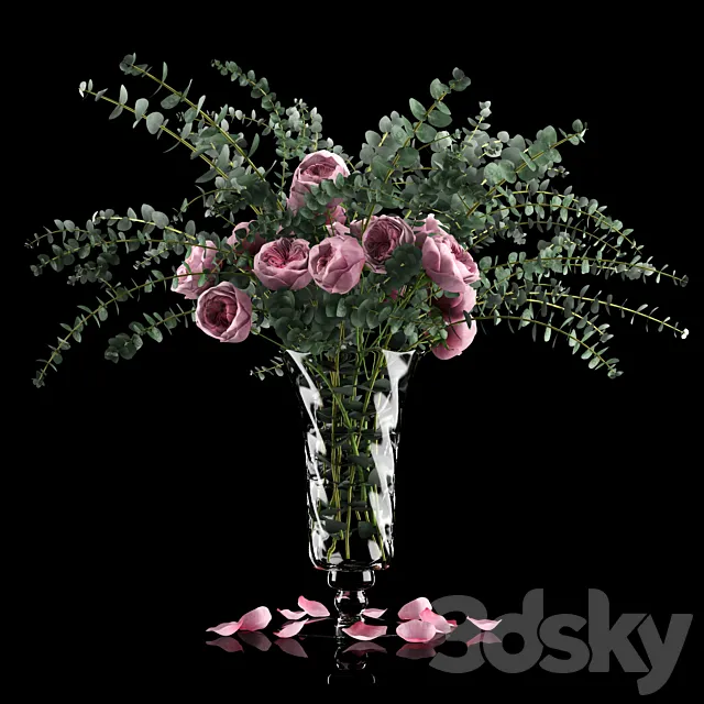 Pink roses and eucalyptus 3DModel