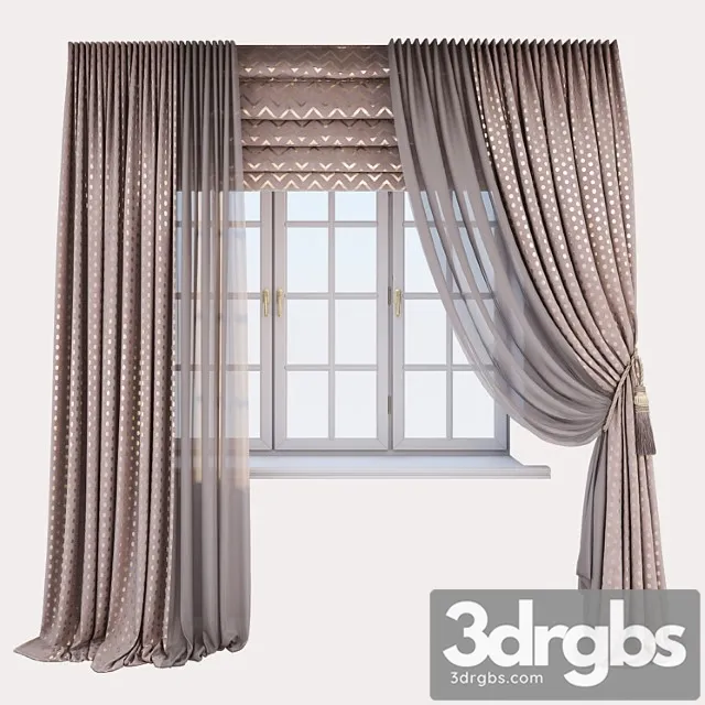 Pink velor curtains with a gold print 3D Model Free