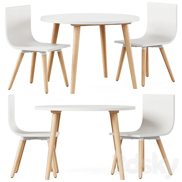 Pint Sized White Toddler Table and Chair Set by Crate and Barrel 3D Model