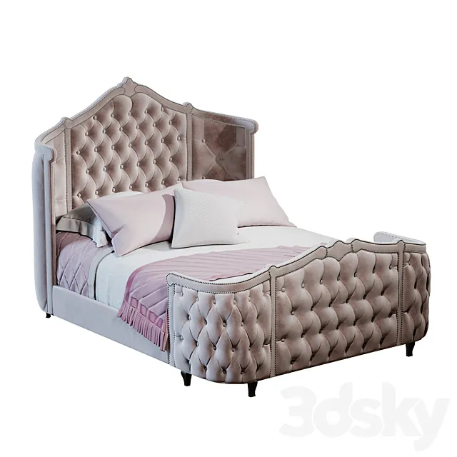 Pippa Tufted Queen Bed 3D Model