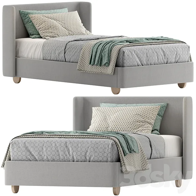 Pismo natural twin upholstered bed by Crate&kids 3D Model