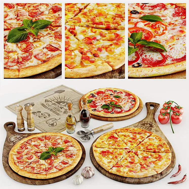 Pizza set 3D Model Free