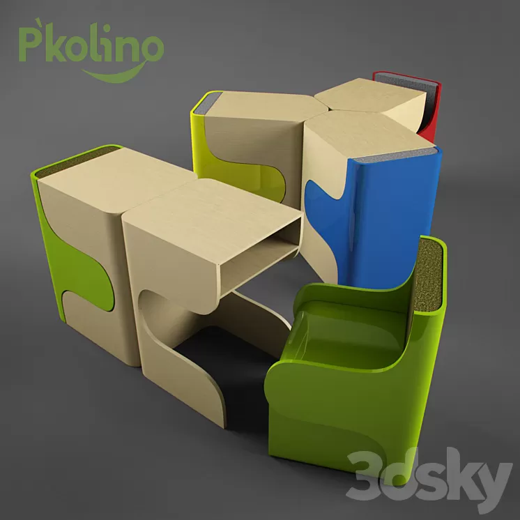 P'kolino Klick Desk & Chair Set Red 3D Model
