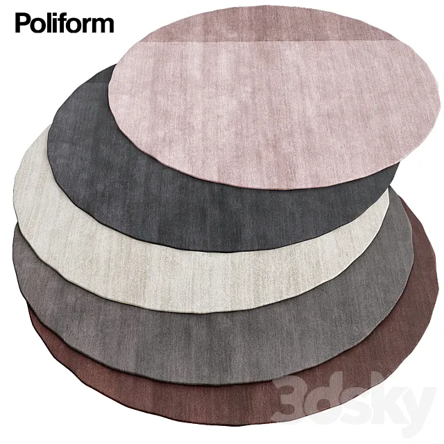 Plain gray poliform round rugs 3D Model