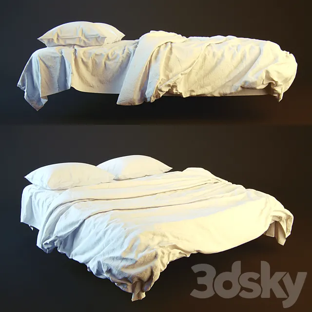 Plain white bed high poly 3D Model