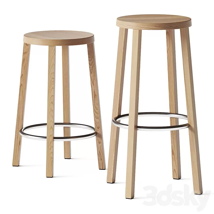 Plank Blocco Barstools 3D Model Free