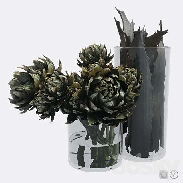 Plant set composed of artichokes and aloe vera 3DModel
