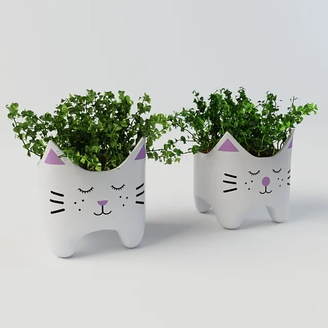 Plant with cat vases 3D Model