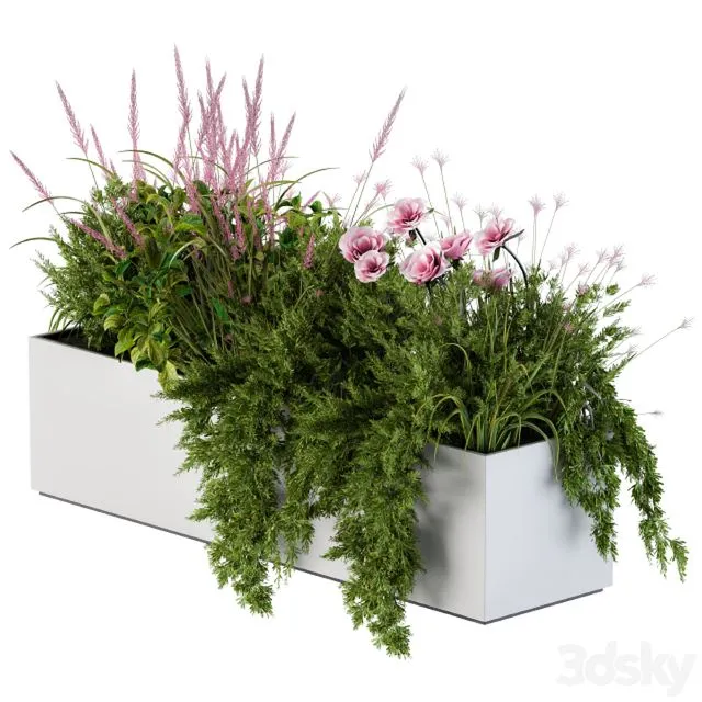 Planter Box For Windows Pink Flower 3D Model