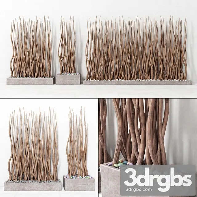 planter rectangular concrete with branches 3D Model Free